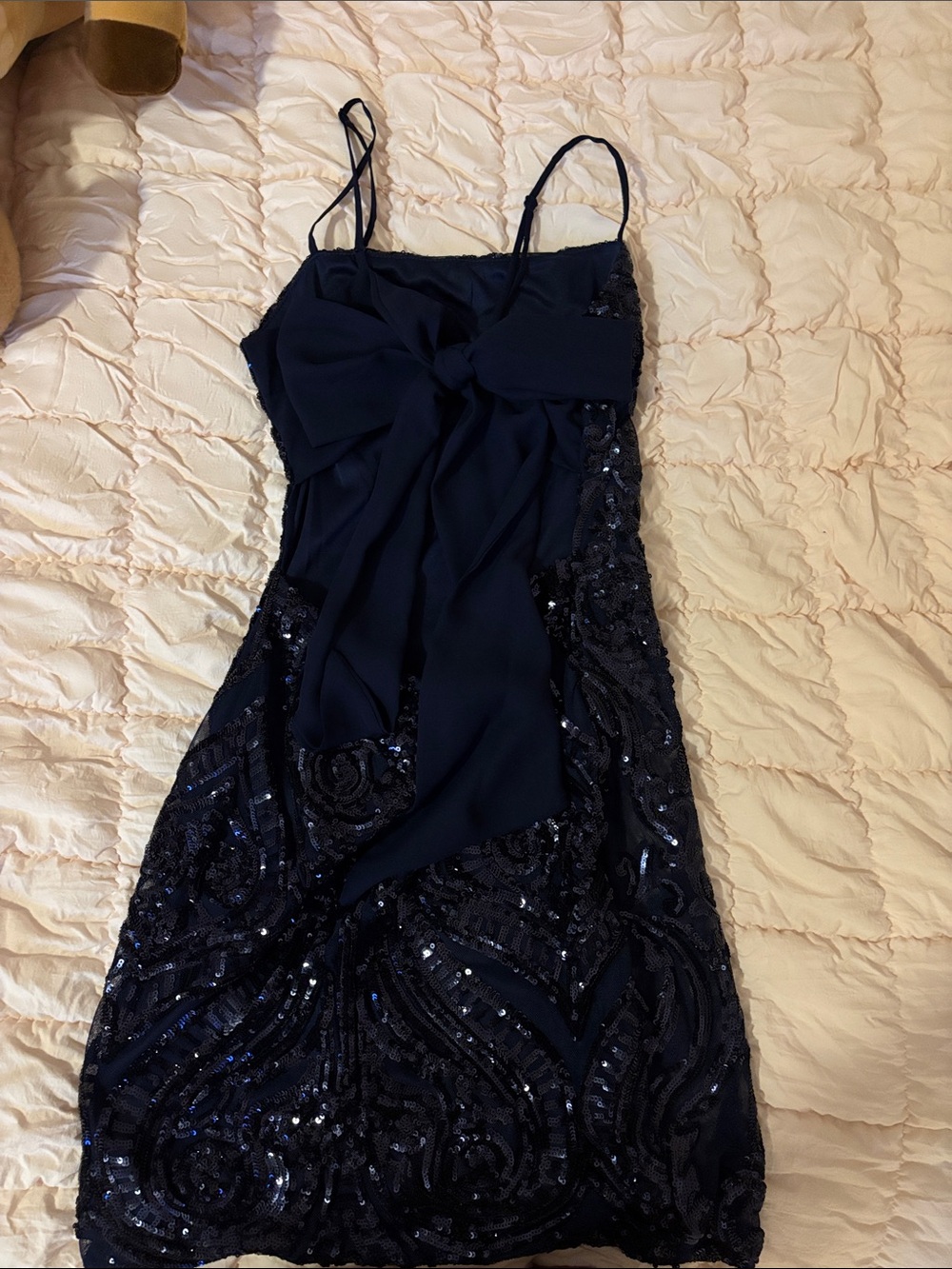 B Darlin Navy Sequin Spaghetti Strap Mini Dress - Picture 3 of 4